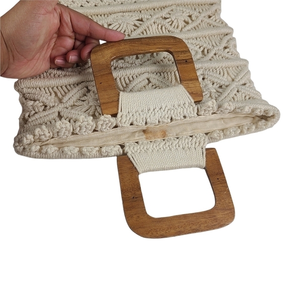 Hand Made in Philippines Macrame Bag With Wooden Handles - Picture 2 of 5